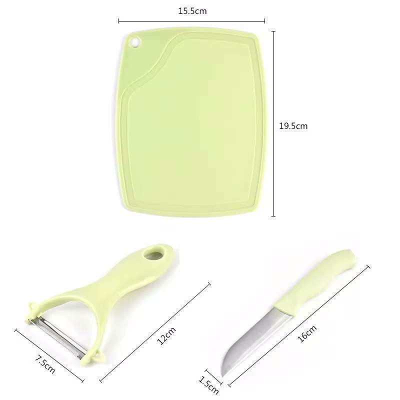 Fresh cut Mint Green chopping board, with knife and peeler